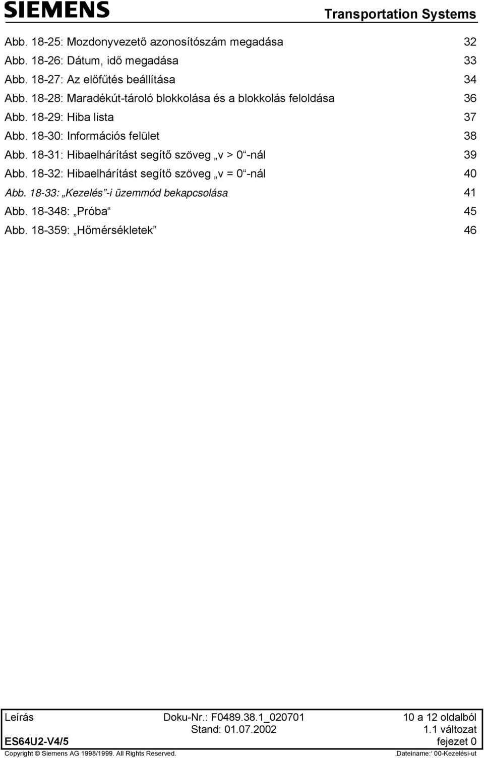 18-31: Hibaelhárítást segítő szöveg v > 0 -nál 39 Abb. 18-32: Hibaelhárítást segítő szöveg v = 0 -nál 40 Abb.