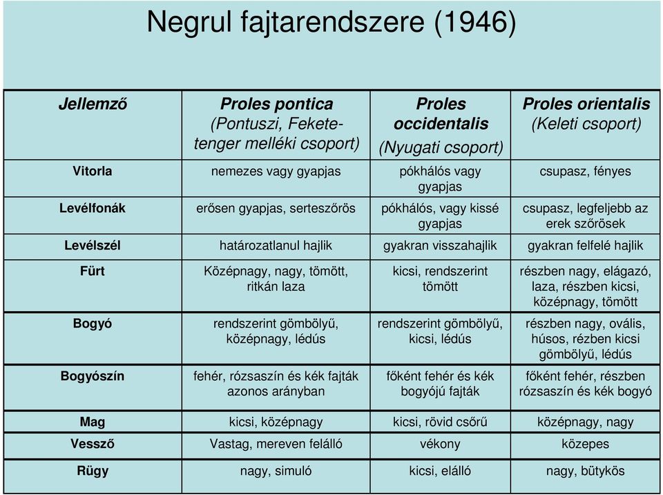 gyakran felfelé hajlik Fürt Középnagy, nagy, tömött, ritkán laza kicsi, rendszerint tömött részben nagy, elágazó, laza, részben kicsi, középnagy, tömött Bogyó rendszerint gömbölyű, középnagy, lédús