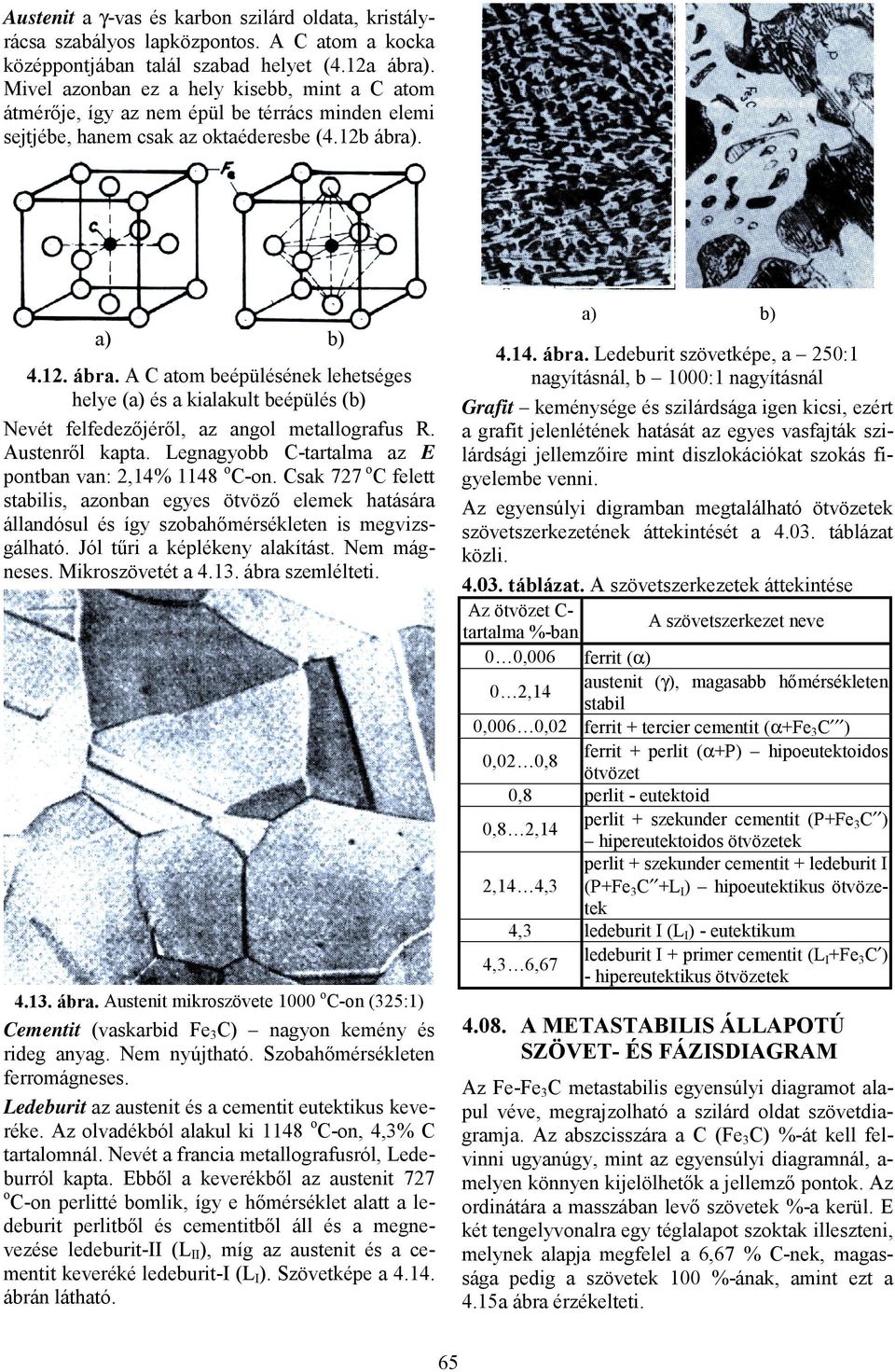 . a) b) 4.12. ábra. A C atom beépülésének lehetséges helye (a) és a kialakult beépülés (b) Nevét felfedezőjéről, az angol metallografus R. Austenről kapta.