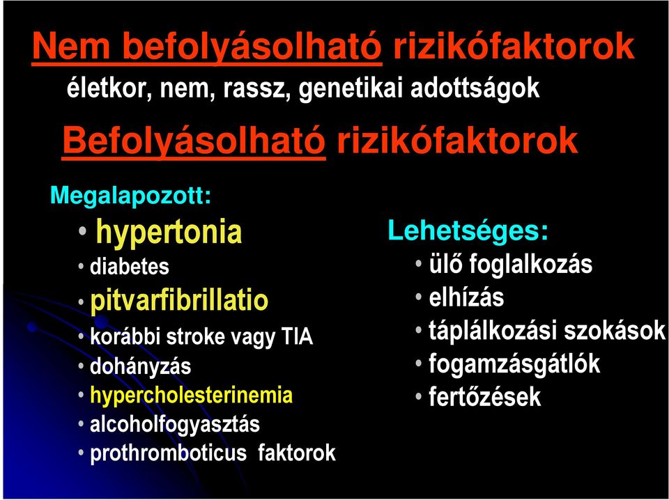 korábbi stroke vagy TIA dohányzás hypercholesterinemia alcoholfogyasztás