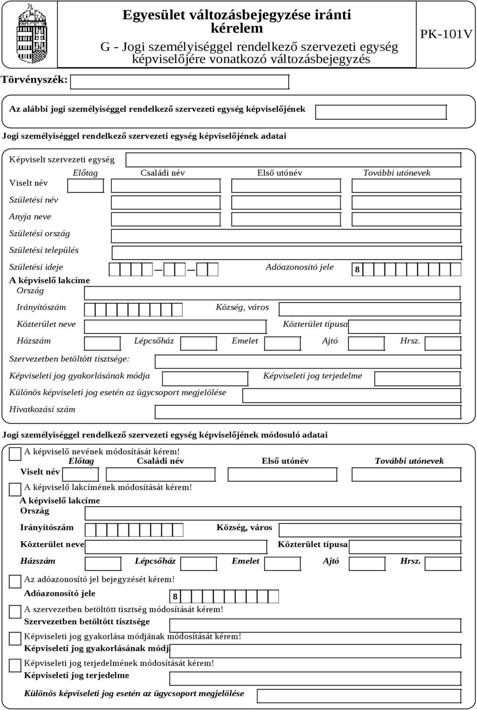 település Születési ideje A képviselő lakcíme Ország Irányítószám Közterület neve Szervezetben betöltött tisztsége: Előtag Családi név Első utónév További utónevek Község, város Adóazonosító jele
