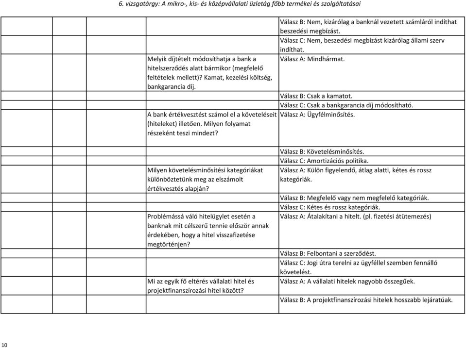 Válasz C: Nem, beszedési megbízást kizárólag állami szerv indíthat. Válasz A: Mindhármat. Válasz B: Csak a kamatot. Válasz C: Csak a bankgarancia díj módosítható. Válasz A: Ügyfélminősítés.