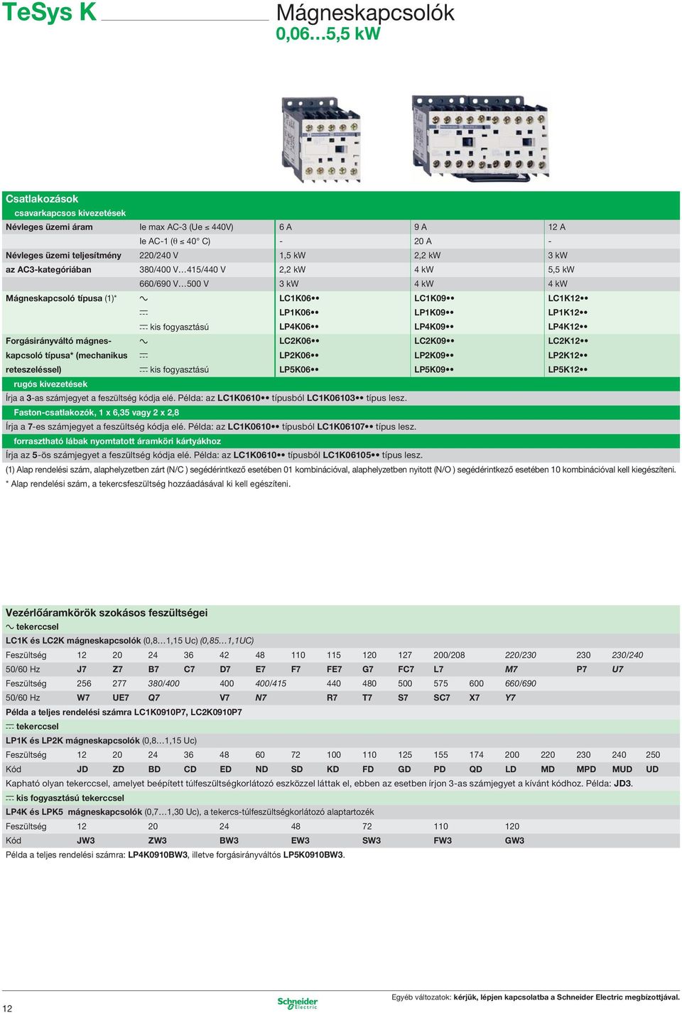 LP4K06 LP4K09 LP4K12 Forgásirányváltó mágneskapcsoló a LC2K06 LC2K09 LC2K12 típusa* (mechanikus c LP2K06 LP2K09 LP2K12 reteszeléssel) c kis fogyasztású LP5K06 LP5K09 LP5K12 b rugós kivezetések Írja a