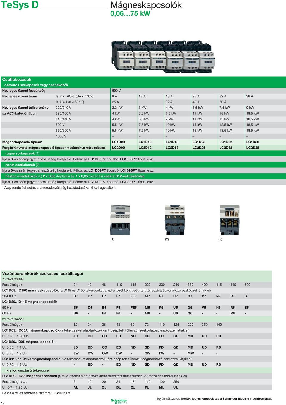 15 kw 18,5 kw 0 V 5,5 kw 7,5 kw 10 kw 15 kw 18,5 kw 18,5 kw 660/690 V 5,5 kw 7,5 kw 10 kw 15 kw 18,5 kw 18,5 kw 1000 V Mágneskapcsoló típusa* LC1D09 LC1D12 LC1D18 LC1D25 LC1D32 LC1D38