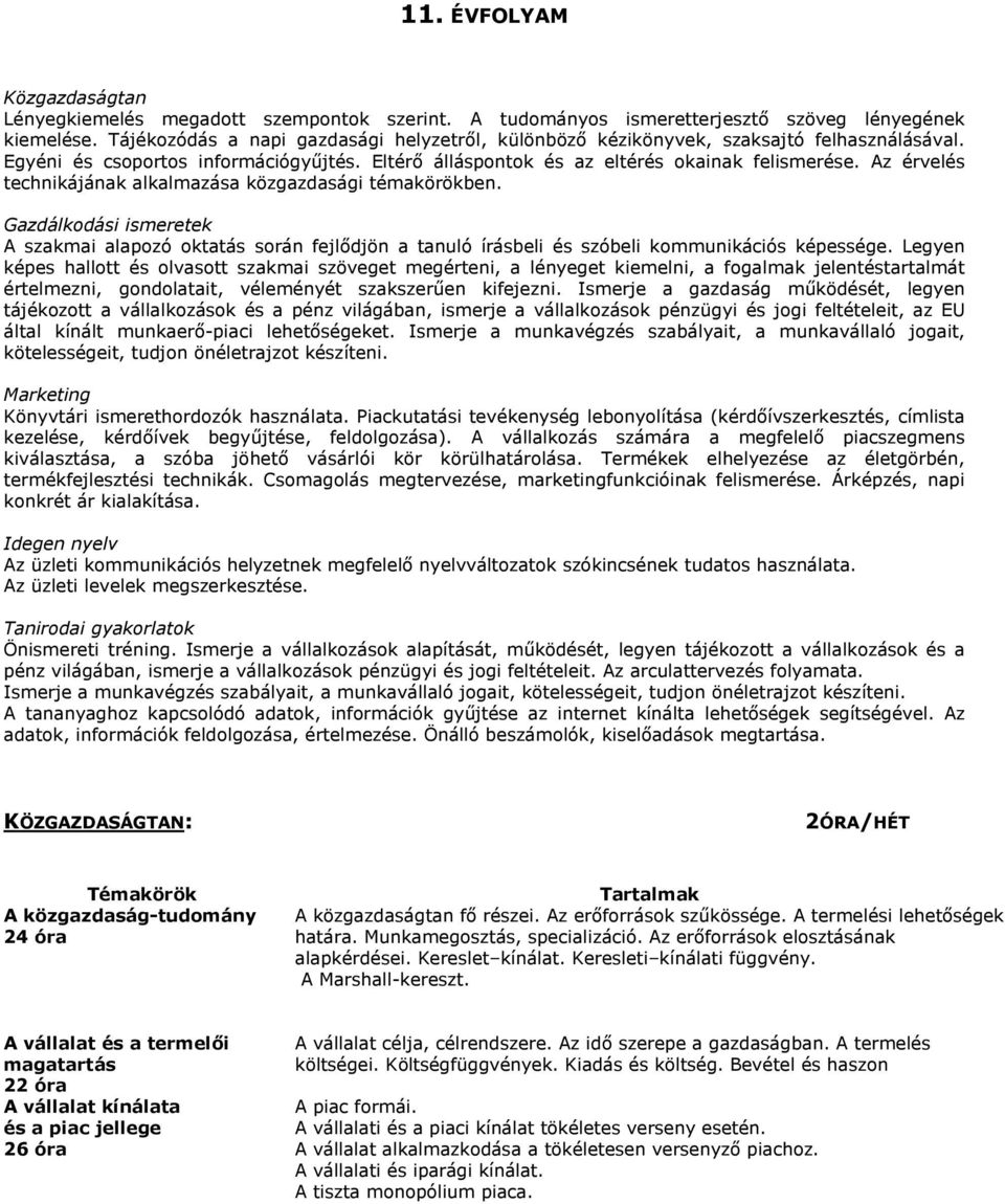 Az érvelés technikájának alkalmazása közgazdasági témakörökben. Gazdálkodási ismeretek A szakmai alapozó oktatás során fejlődjön a tanuló írásbeli és szóbeli kommunikációs képessége.