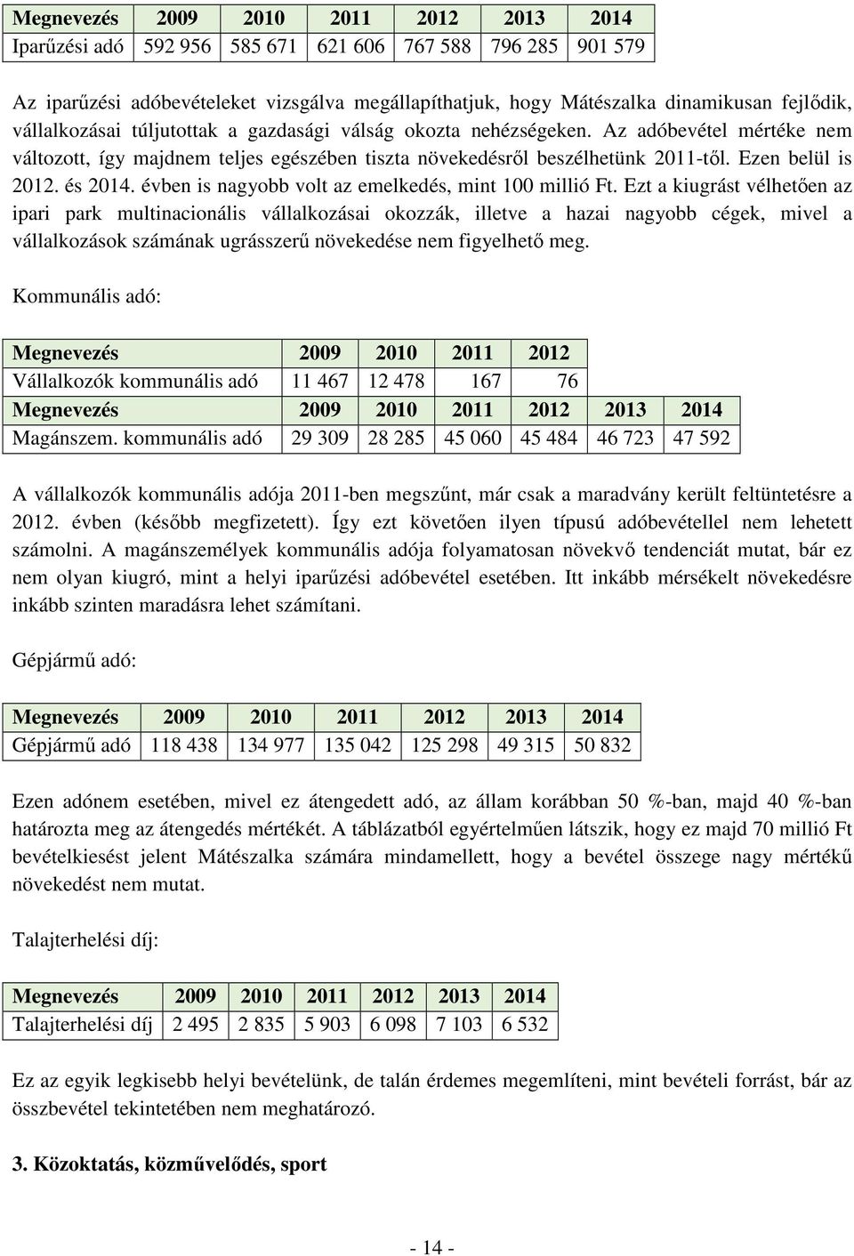 és 2014. évben is nagyobb volt az emelkedés, mint 100 millió Ft.