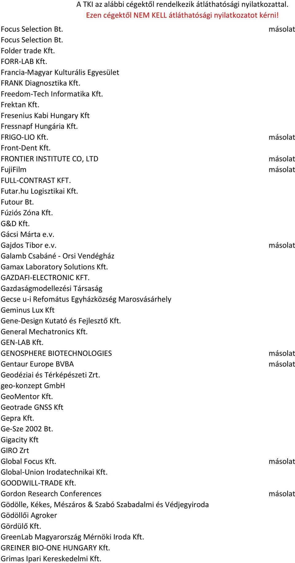 Gácsi Márta e.v. Gajdos Tibor e.v. Galamb Csabáné - Orsi Vendégház Gamax Laboratory Solutions Kft. GAZDAFI-ELECTRONIC KFT.