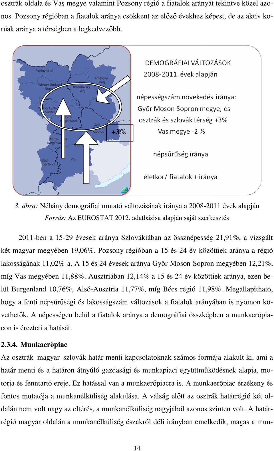 ábra: Néhány demográfiai mutató változásának iránya a 2008-2011 évek alapján Forrás: Az EUROSTAT 2012.