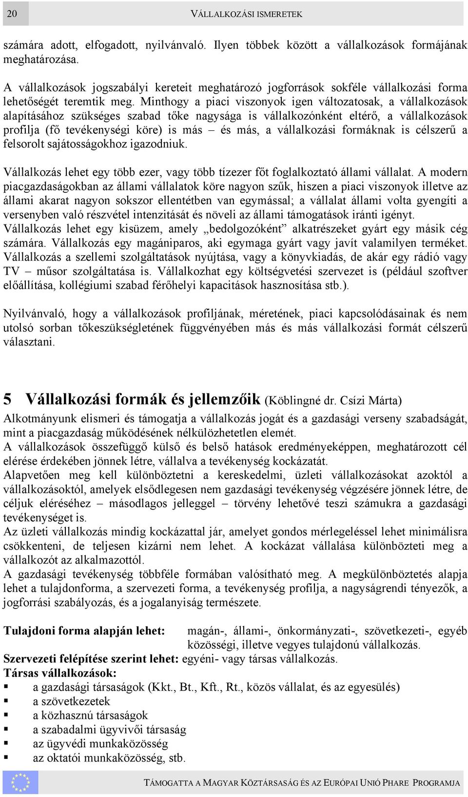 Minthogy a piaci viszonyok igen változatosak, a vállalkozások alapításához szükséges szabad tőke nagysága is vállalkozónként eltérő, a vállalkozások profilja (fő tevékenységi köre) is más és más, a