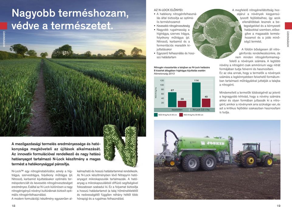Nitrosol), karbamid és a fermentációs maradék kijuttatásakor Egyszerű felhasználás és hoszszú hatástartam Nitrogén visszatartás a talajban az N-Lock hatására 8 kísérlet átlagában hígtrágya kijuttatás
