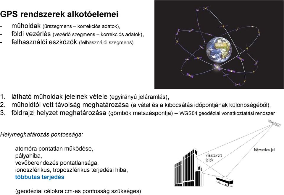 műholdtól vett távolság meghatározása (a vétel és a kibocsátás időpontjának különbségéből), 3.