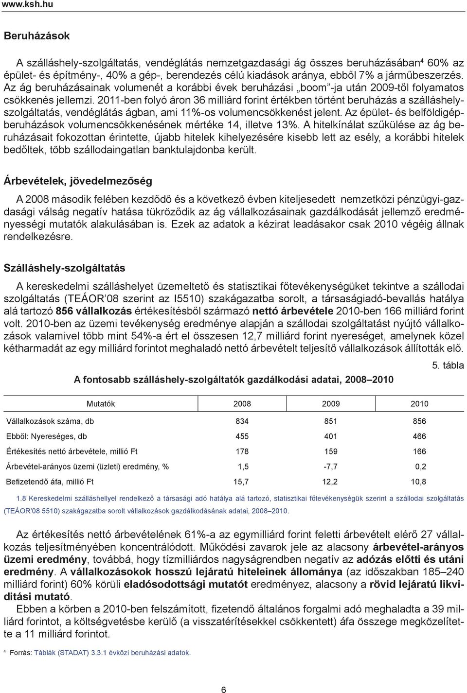 Az ág beruházásainak volumenét a korábbi évek beruházási boom -ja után 2009-től folyamatos csökkenés jellemzi.