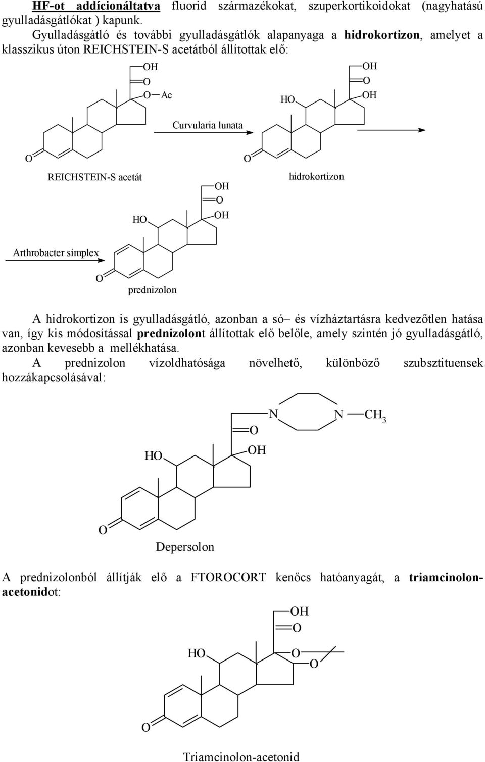 hidrokortizon Arthrobacter simplex prednizolon A hidrokortizon is gyulladásgátló, azonban a só és vízháztartásra kedvezőtlen hatása van, így kis módosítással prednizolont állítottak elő