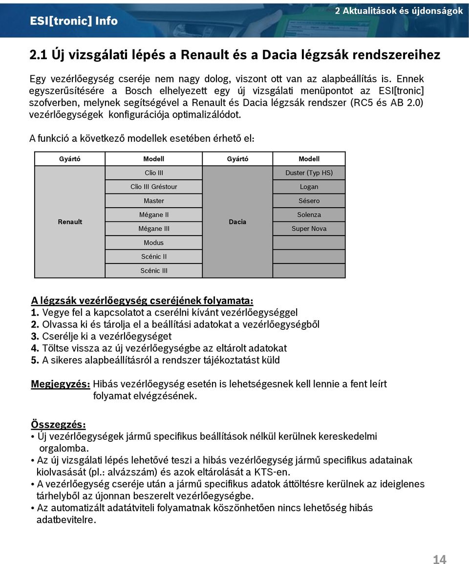 0) vezérlőegységek konfigurációja optimalizálódot.