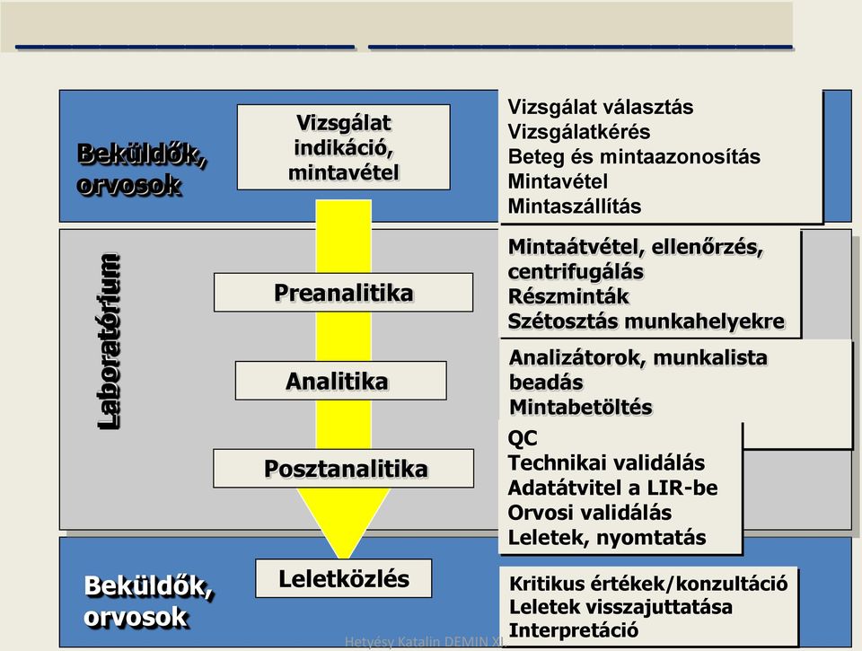 Szétosztás munkahelyekre Analizátorok, munkalista beadás Mintabetöltés Mérések elvégzése QC Technikai validálás Adatátvitel a