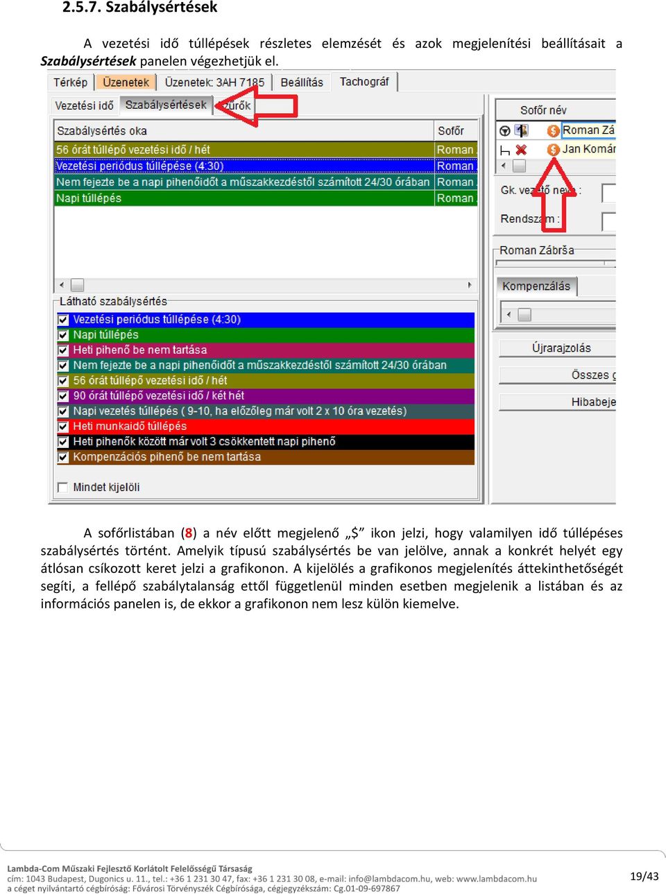 Amelyik típusú szabálysértés be van jelölve, annak a konkrét helyét egy átlósan csíkozott keret jelzi a grafikonon.