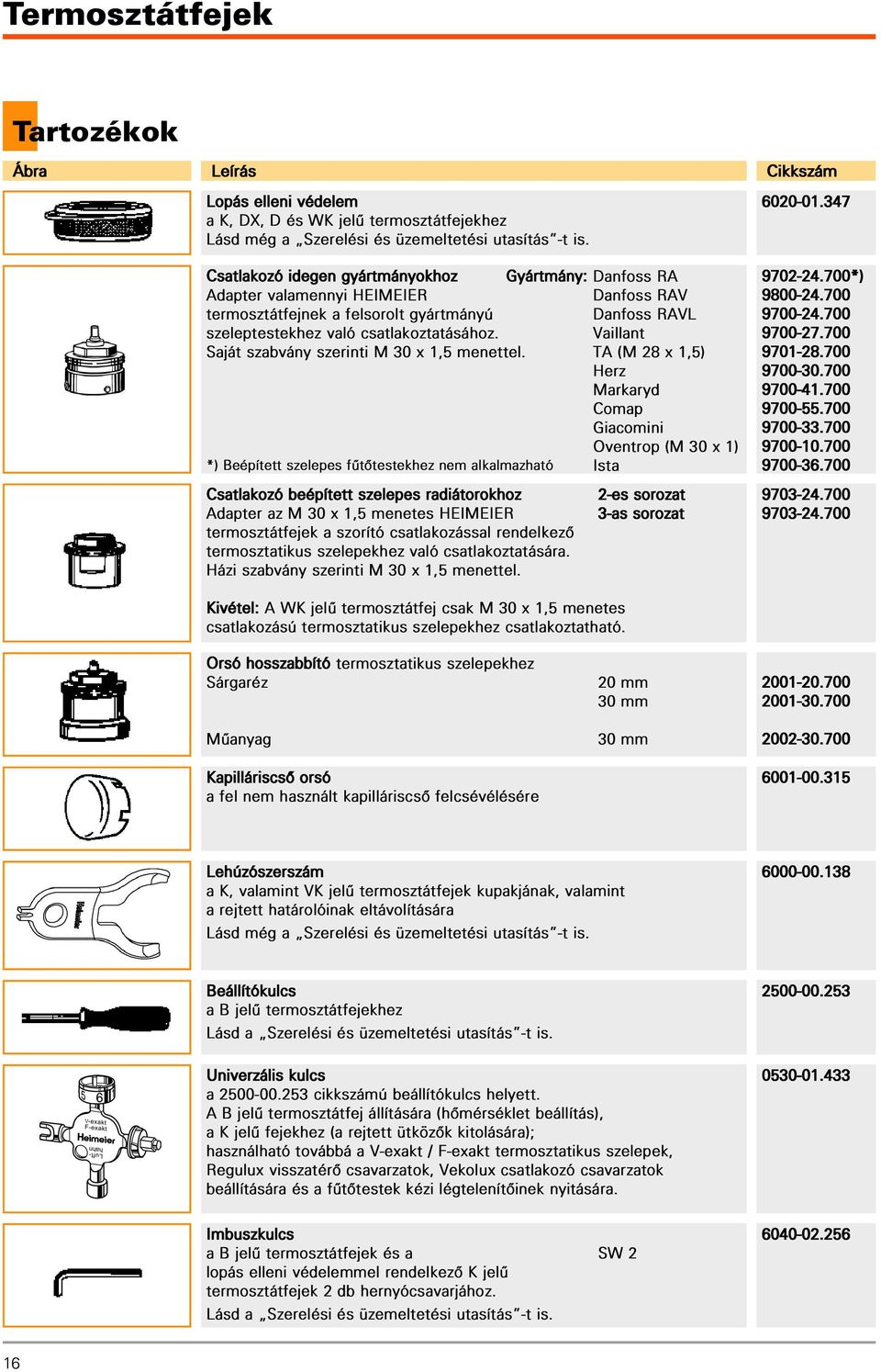 Vaillant Saját szabvány szerinti M 30 x 1,5 menettel.