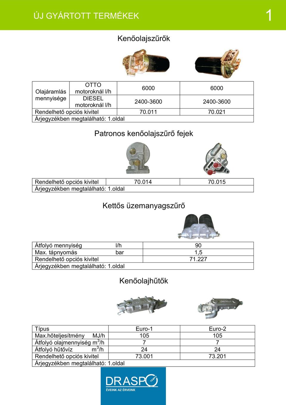 oldal Kettős üzemanyagszűrő Átfolyó mennyiség l/h 90 Max. tápnyomás bar 1,5 71.227 Árjegyzékben megtalálható: 1.