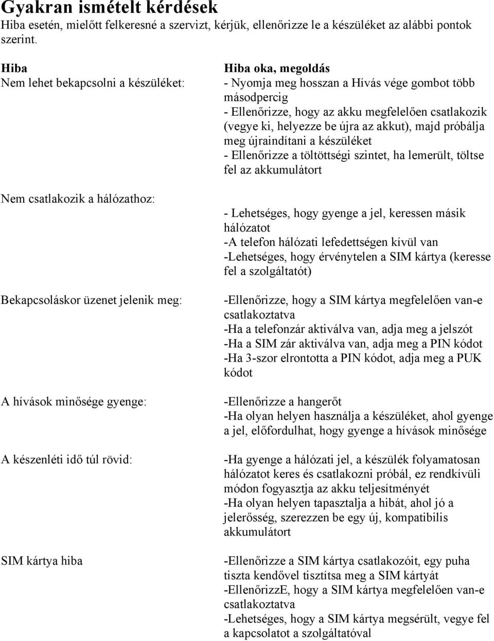 Nyomja meg hosszan a Hívás vége gombot több másodpercig - Ellenőrizze, hogy az akku megfelelően csatlakozik (vegye ki, helyezze be újra az akkut), majd próbálja meg újraindítani a készüléket -