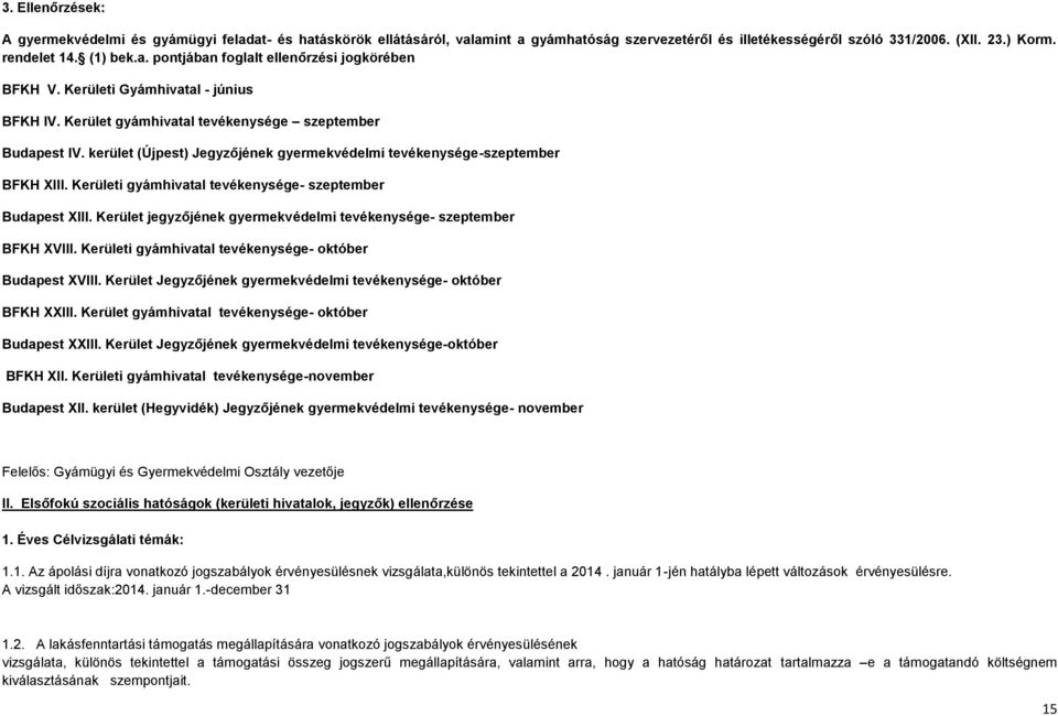 Kerületi gyámhivatal tevékenysége- szeptember Budapest XIII. Kerület jegyzőjének gyermekvédelmi tevékenysége- szeptember BFKH XVIII. Kerületi gyámhivatal tevékenysége- október Budapest XVIII.