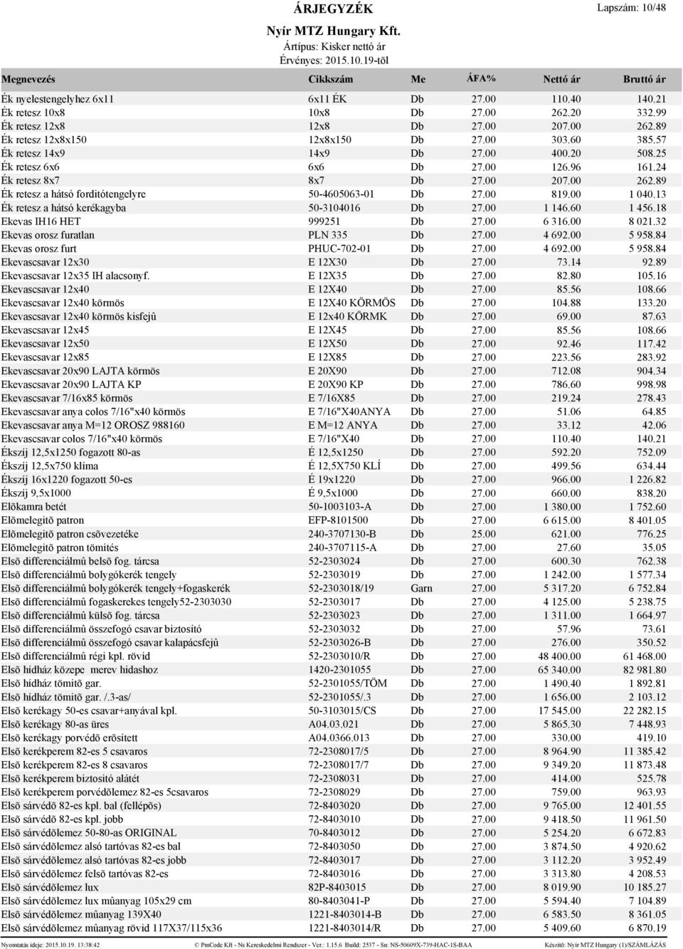 00 1 040.13 Ék retesz a hátsó kerékagyba 50-3104016 Db 27.00 1 146.60 1 456.18 Ekevas IH16 HET 999251 Db 27.00 6 316.00 8 021.32 Ekevas orosz furatlan PLN 335 Db 27.00 4 692.00 5 958.