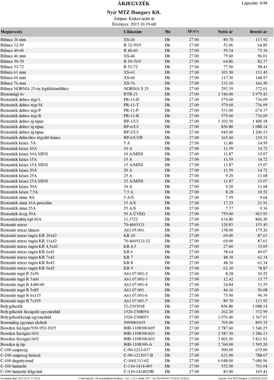 97 Bilincs 76 mm XS-76 Db 27.00 131.10 166.50 Bilincs NORMA 25-ös légféktömlõhöz NORMA S 25 Db 27.00 293.39 372.61 Biztonsági öv RTB-21 Db 27.00 2 346.00 2 979.