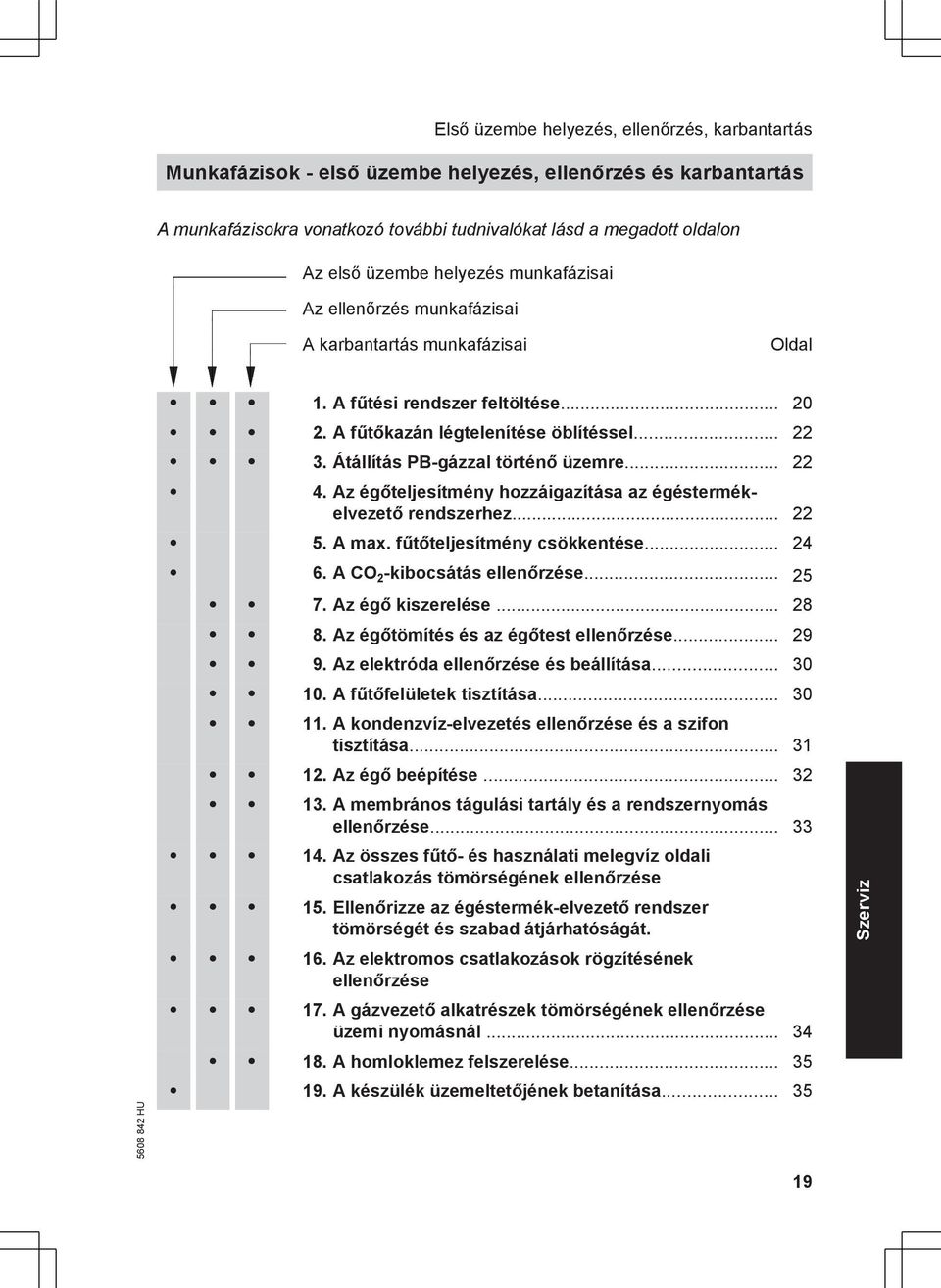 Átállítás PB-gázzal történő üzemre... 22 4. Az égőteljesítmény hozzáigazítása az égéstermékelvezető rendszerhez... 22 5. A max. fűtőteljesítmény csökkentése... 24 6. A CO 2 -kibocsátás ellenőrzése.