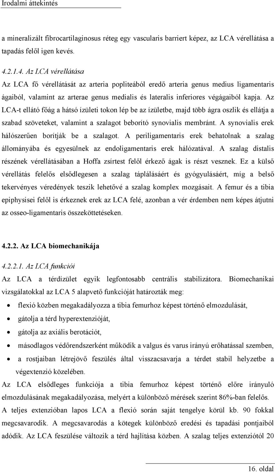 Az LCA-t ellátó főág a hátsó ízületi tokon lép be az ízületbe, majd több ágra oszlik és ellátja a szabad szöveteket, valamint a szalagot beborító synovialis membránt.