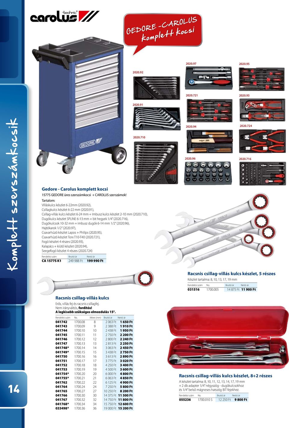 710), Dugókulcs készlet SPLINE 6-13 mm + bit hegyek 1/4 (2020.716), Dugókulcsok 10-32 mm + imbusz dugók 6-14 mm 1/2 (2020.96), Hajtókarok 1/2 (2020.97), Csavarhúzó készlet Lapos + Philips (2020.