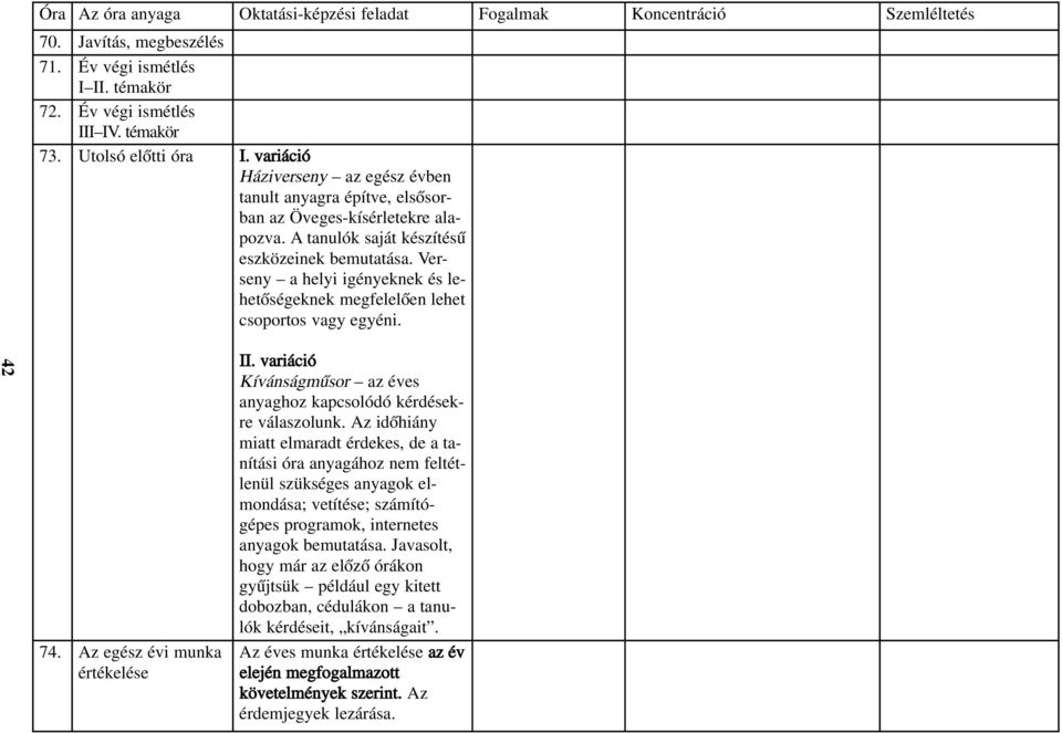 Verseny a helyi igényeknek és lehetõségeknek megfelelõen lehet csoportos vagy egyéni. 42 74. Az egész évi munka értékelése II.