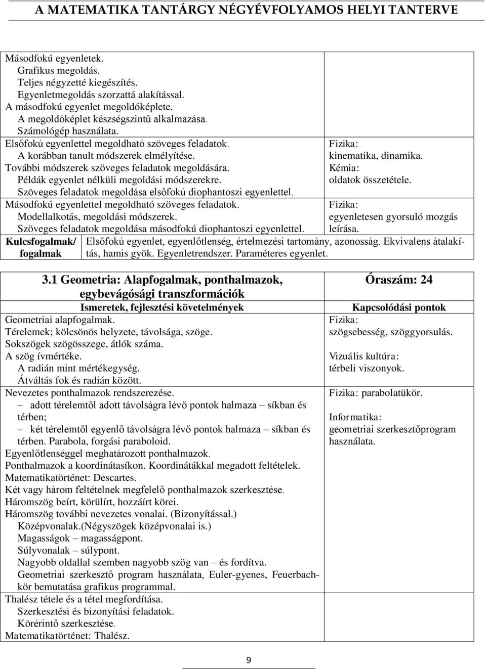 Példák egyenlet nélküli megoldási módszerekre. Szöveges feladatok megoldása elsőfokú diophantoszi egyenlettel. Másodfokú egyenlettel megoldható szöveges feladatok. Modellalkotás, megoldási módszerek.