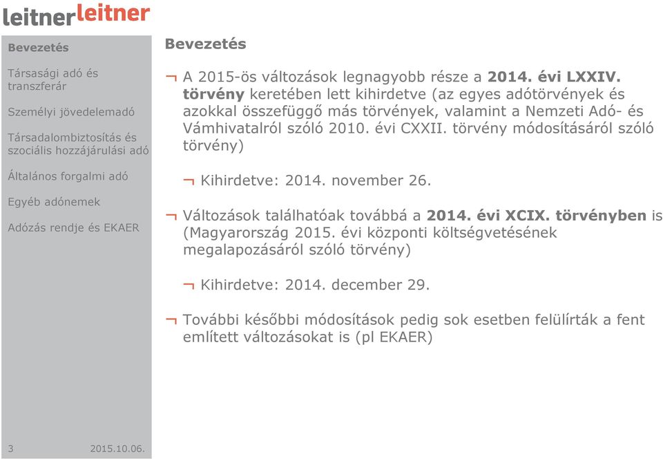 2010. évi CXXII. törvény módosításáról szóló törvény) Kihirdetve: 2014. november 26. Változások találhatóak továbbá a 2014. évi XCIX.