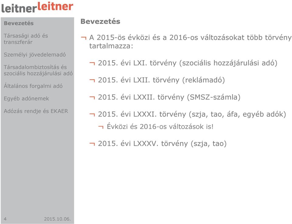 törvény (reklámadó) 2015. évi LXXII. törvény (SMSZ-számla) 2015. évi LXXXI.