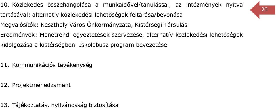 Menetrendi egyeztetések szervezése, alternatív közlekedési lehetőségek kidolgozása a kistérségben.