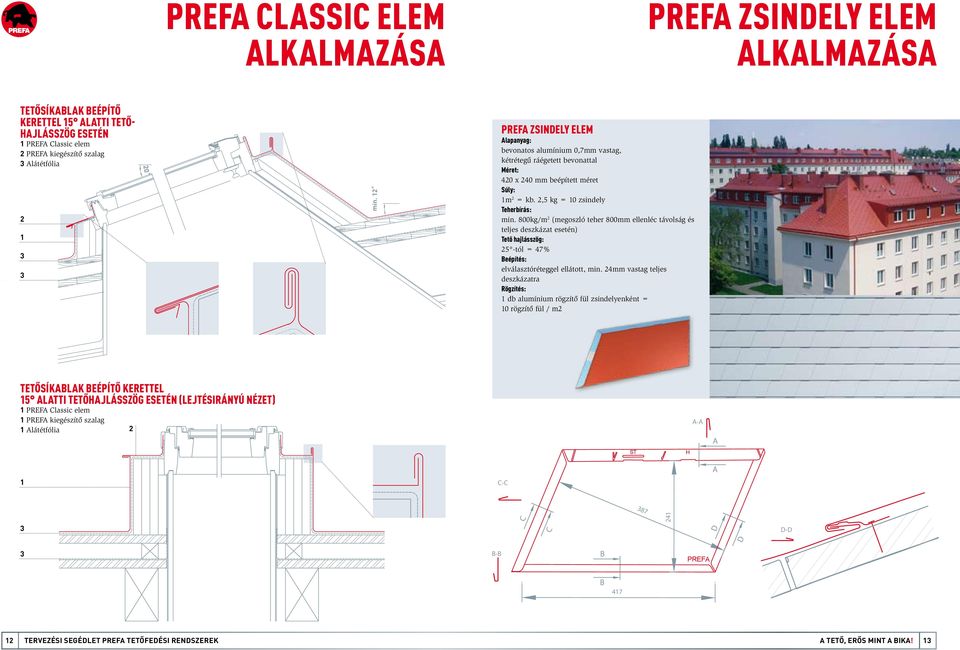 00kg/m (megoszló teher 00mm ellenléc távolság és teljes deszkázat esetén) Tető hajlásszög: -tól = % Beépítés: elválasztóréteggel ellátott, min.