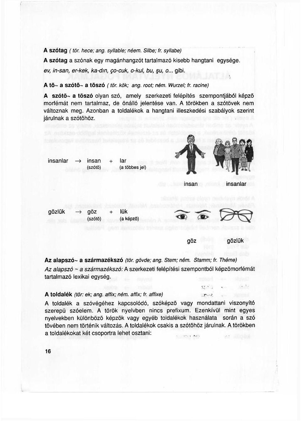 A törökben a szótövek nem változnak meg. Azonban a toldalékok a hangtani illeszkedési szabályok szerint járulnak a szótőhöz.