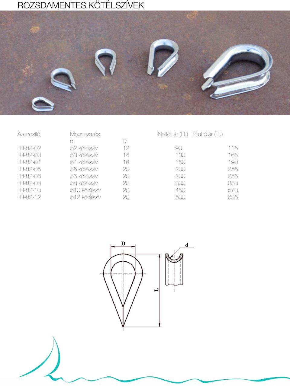) d D FR-82-02 φ2 kötélszív 12 90 115 FR-82-03 φ3 kötélszív 14 130 165 FR-82-04 φ4