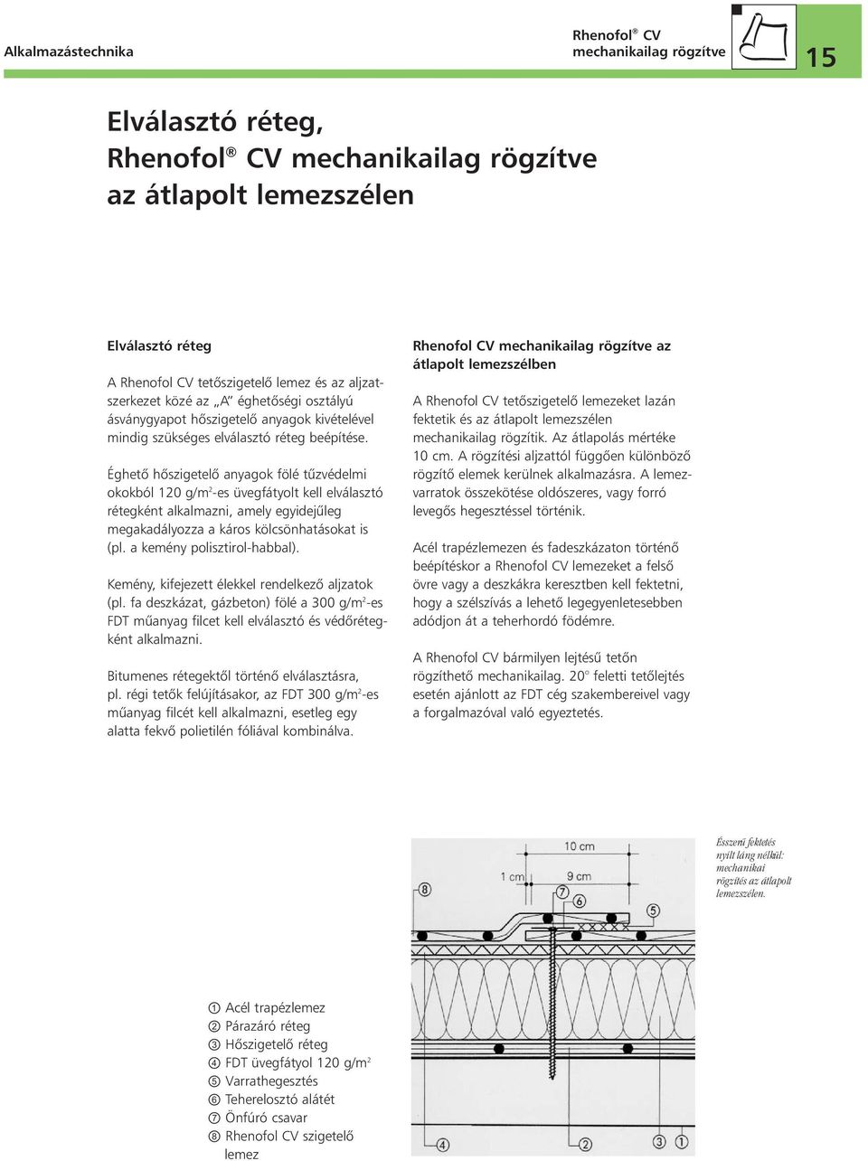 Éghetô hôszigetelô anyagok fölé tûzvédelmi okokból 120 g/m 2 -es üvegfátyolt kell elválasztó rétegként alkalmazni, amely egyidejûleg megakadályozza a káros kölcsönhatásokat is (pl.