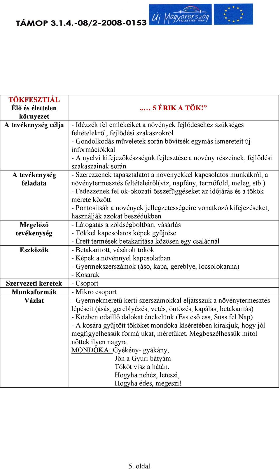 kifejezőkészségük fejlesztése a növény részeinek, fejlődési szakaszainak során - Szerezzenek tapasztalatot a növényekkel kapcsolatos munkákról, a növénytermesztés feltételeiről(víz, napfény,