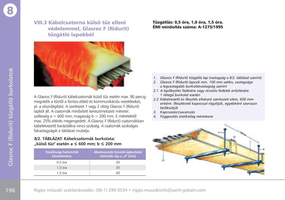 A csatornák minôsített keresztmetszeti méretei: szélesség a = 600 mm; magasság b = 200 mm. E méretektôl max. 25% eltérés megengedett.