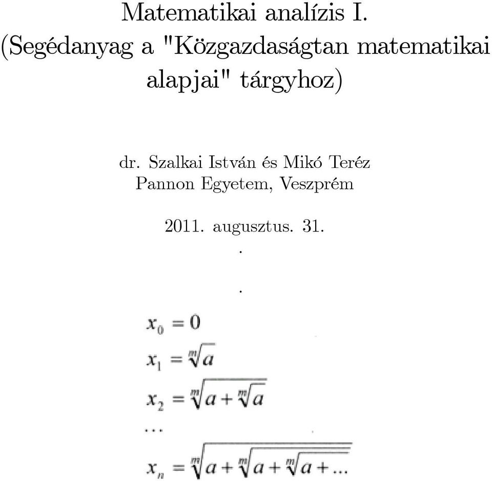 matematikai alapjai" tárgyhoz) dr.