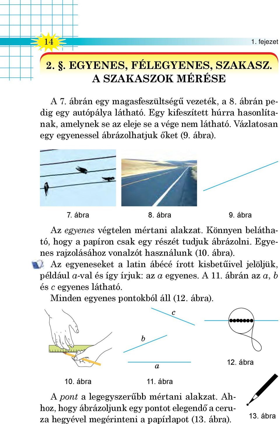 Könnyen belátható, hogy a papíron csak egy részét tudjuk ábrázolni. Egyenes rajzolásához vonalzót használunk (10. ábra).