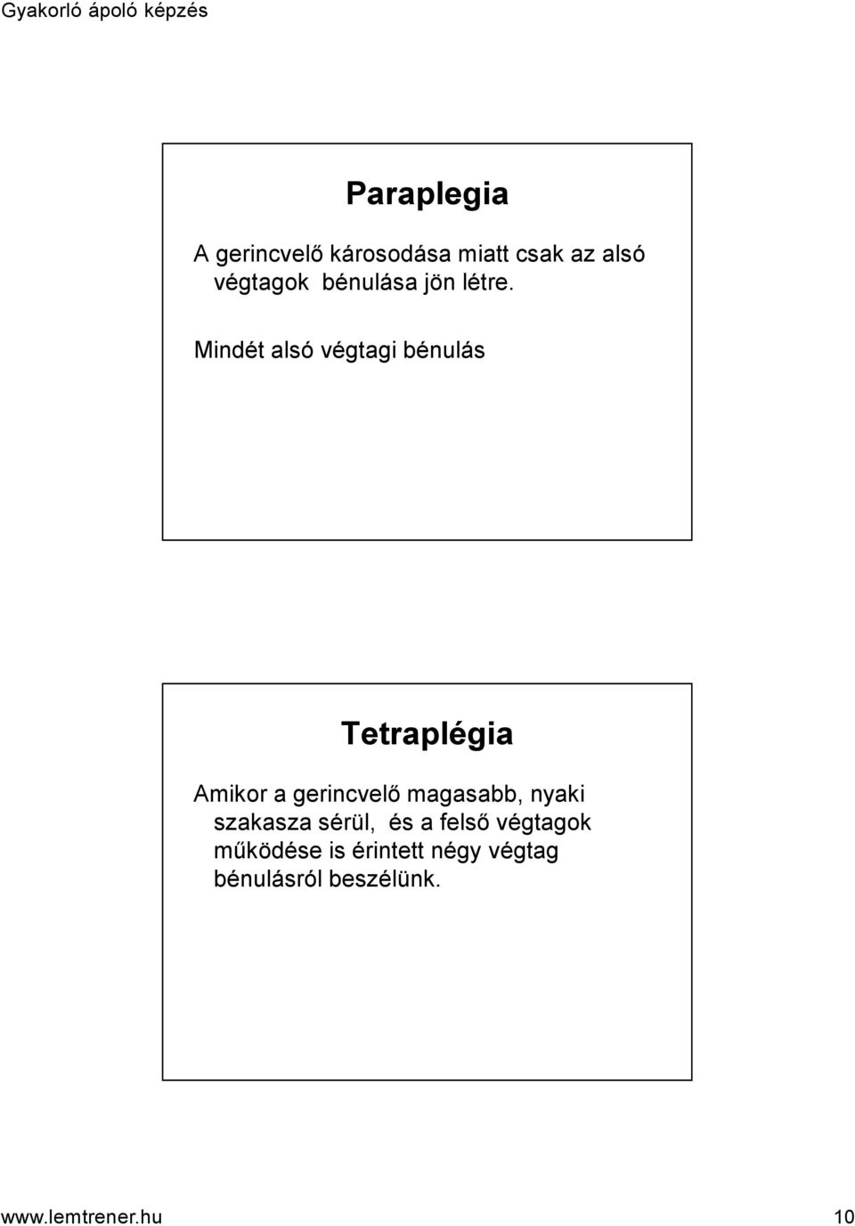 Mindét alsó végtagi bénulás Tetraplégia Amikor a gerincvelő