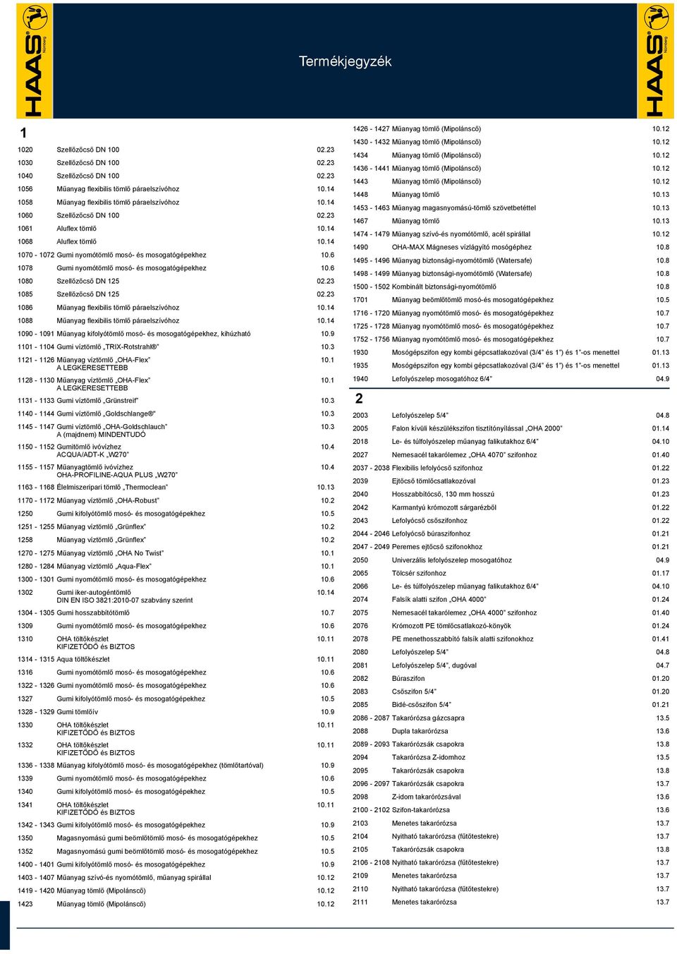 6 078 Gumi nyomótömlő mosó- és mosogatógépekhez 0.6 080 Szellőzőcső DN 5 0. 085 Szellőzőcső DN 5 0. 086 Műanyag flexibilis tömlő páraelszívóhoz 0.4 088 Műanyag flexibilis tömlő páraelszívóhoz 0.