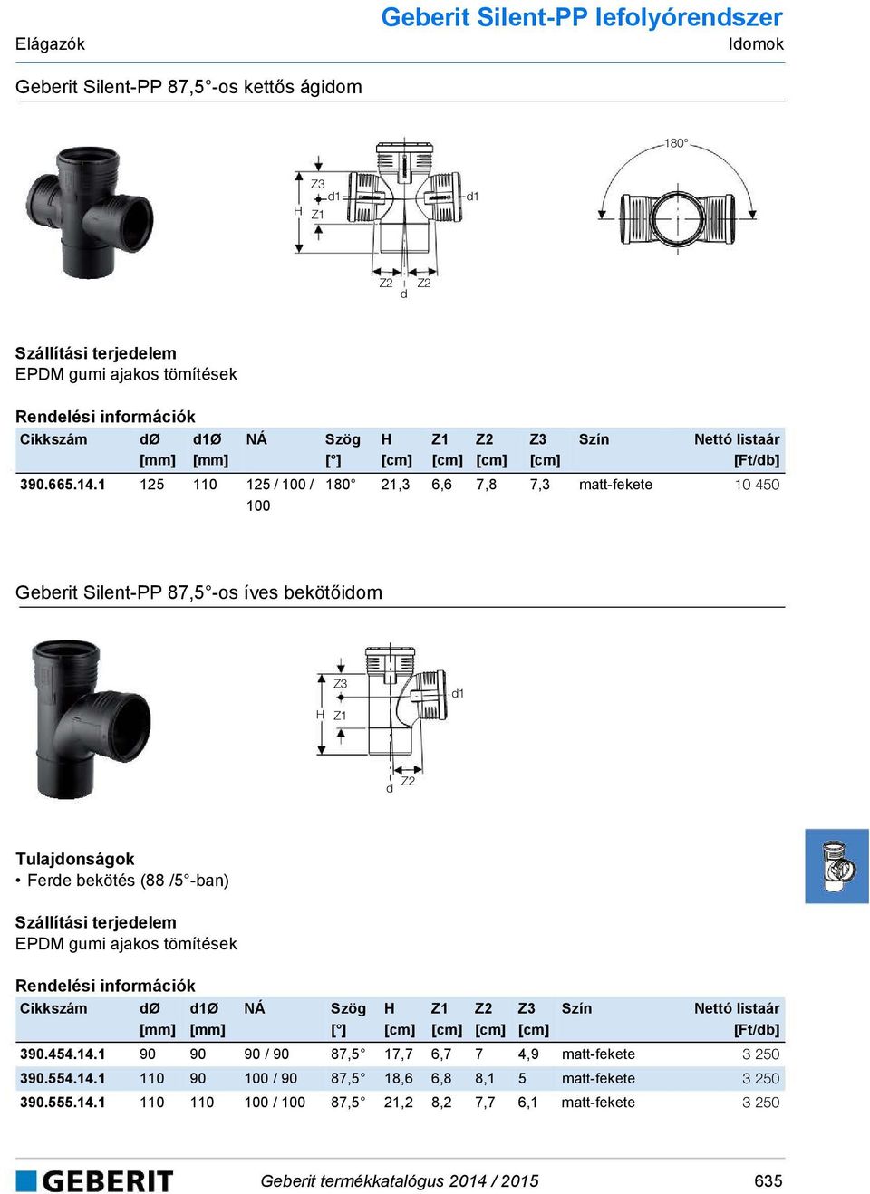 1 125 110 125 / 100 / 100 Szög 1 2 3 180 21,3 6,6 7,8 7,3 matt-fekete 10 450 Geberit Silent-PP 87,5 -os íves bekötőiom 3 1 1 2 Tulajonságok Fere bekötés (88 /5