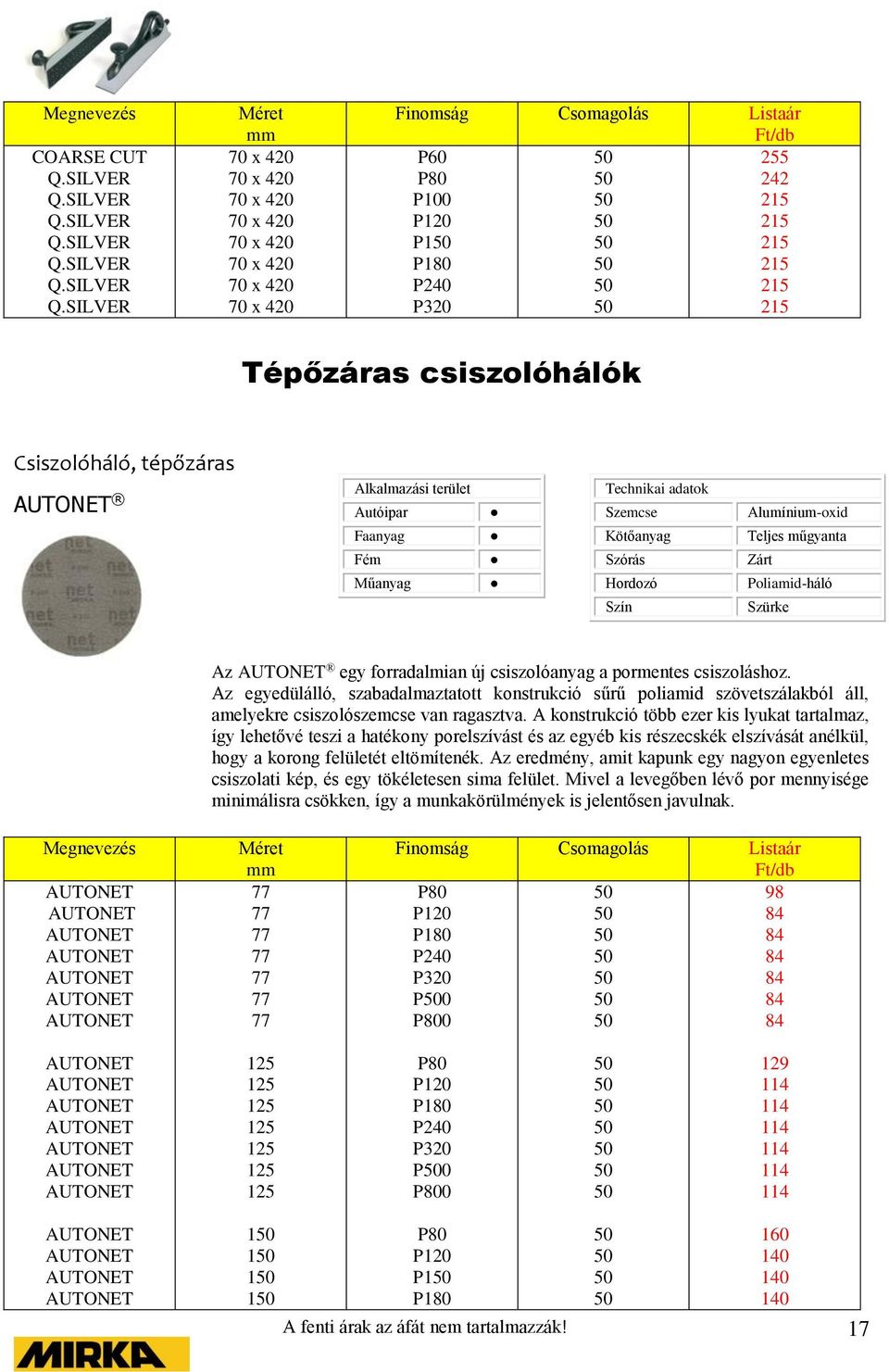 A konstrukció több ezer kis lyukat tartalmaz, így lehetővé teszi a hatékony porelszívást és az egyéb kis részecskék elszívását anélkül, hogy a korong felületét eltömítenék.