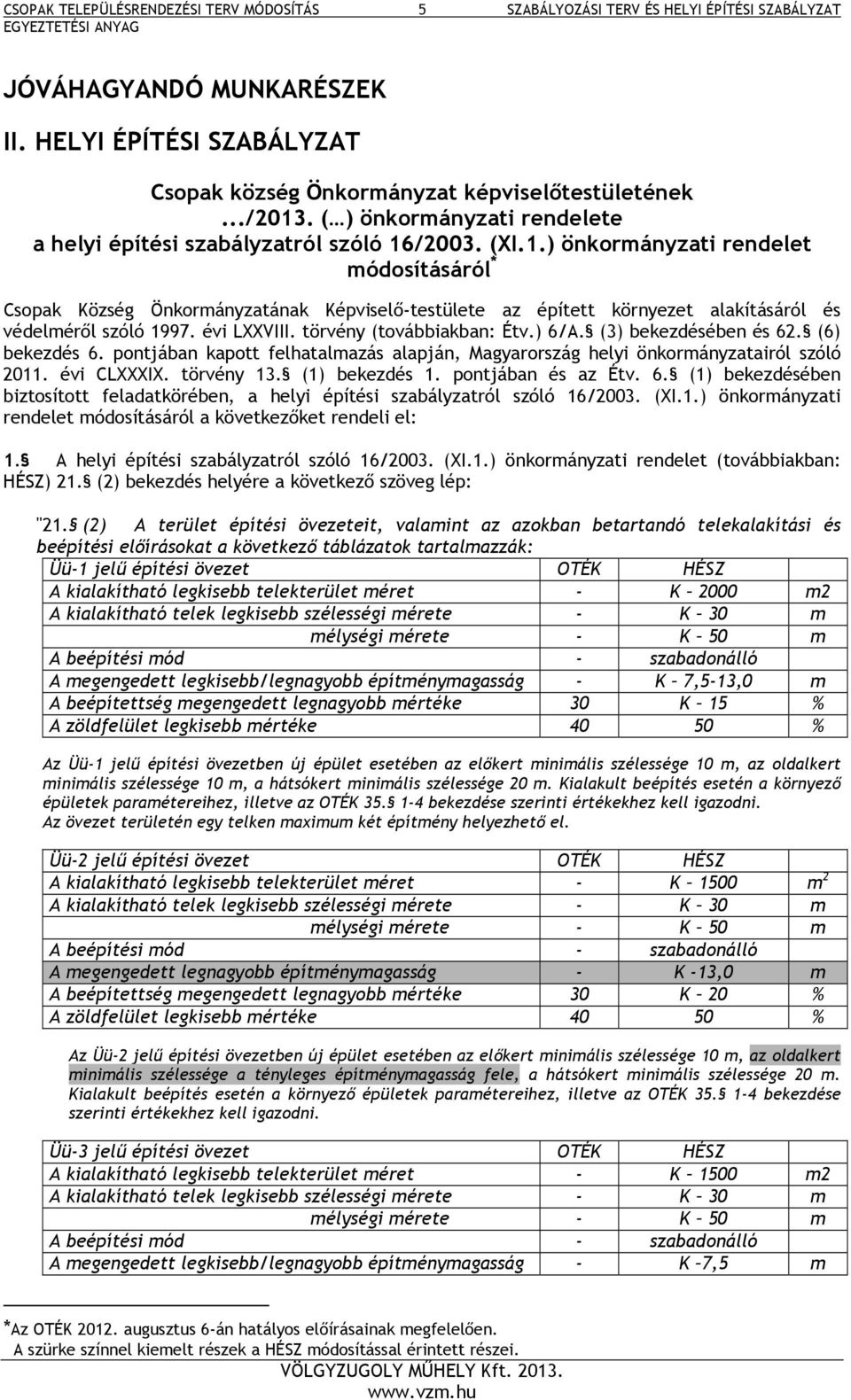 /2003. (XI.1.) önkormányzati rendelet módosításáról * Csopak Község Önkormányzatának Képviselő-testülete az épített környezet alakításáról és védelméről szóló 1997. évi LXXVIII.