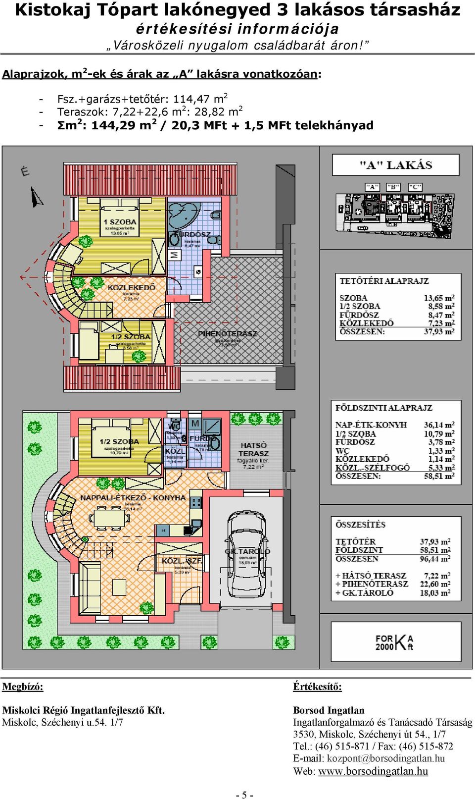 +garázs+tetőtér: 114,47 m 2 - Teraszok: