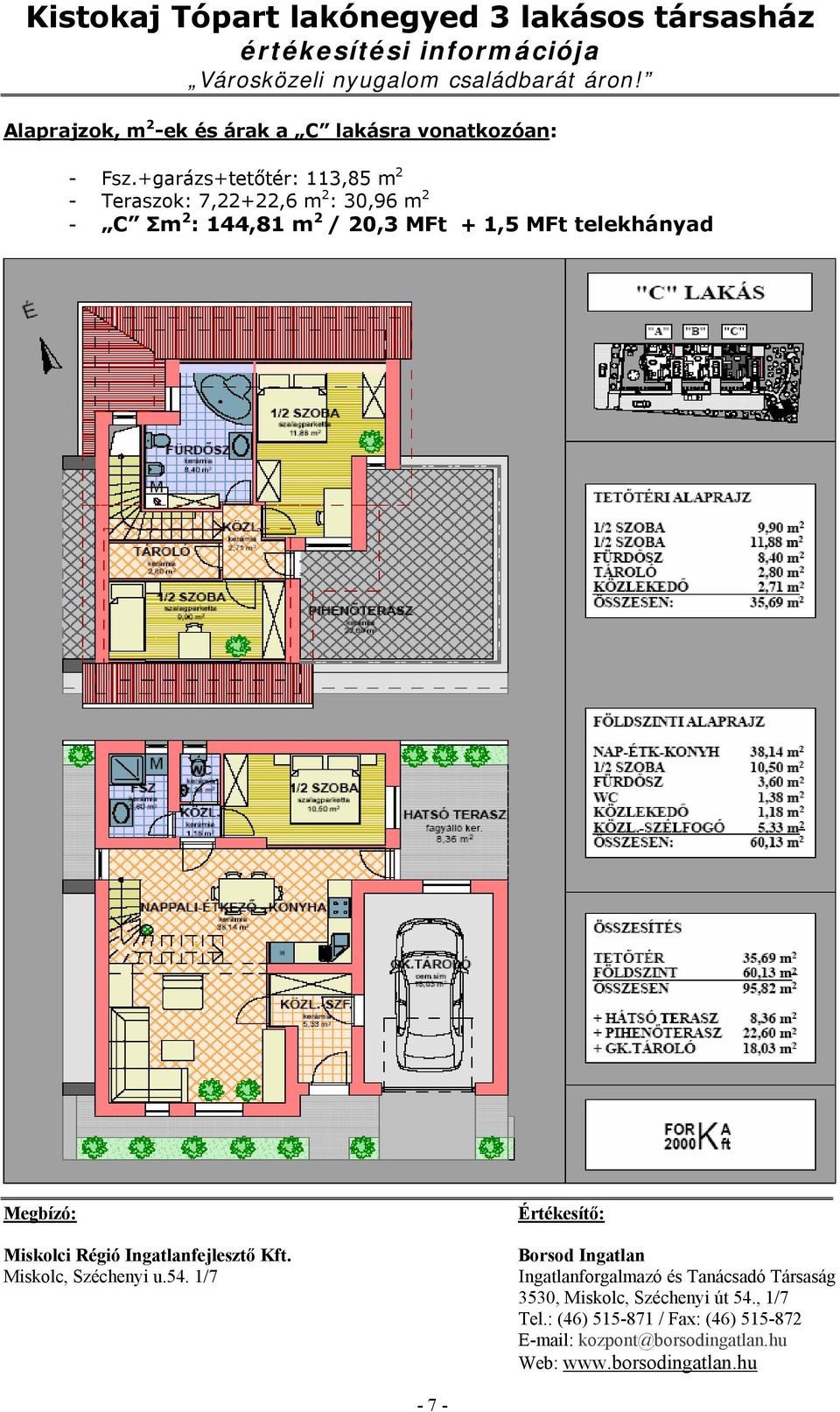 +garázs+tetőtér: 113,85 m 2 - Teraszok: