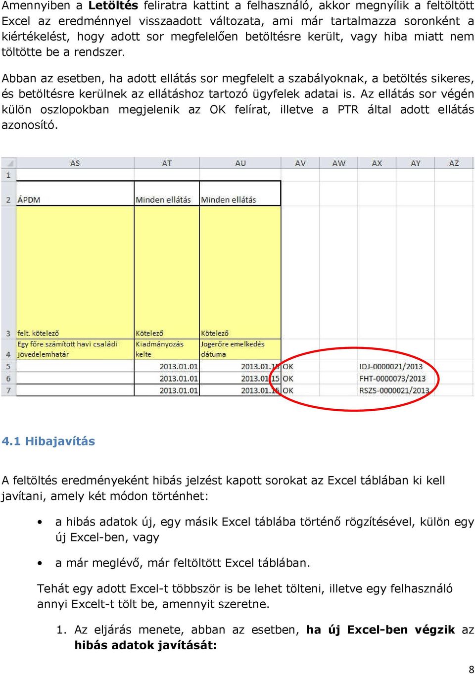 Abban az esetben, ha adott ellátás sor megfelelt a szabályoknak, a betöltés sikeres, és betöltésre kerülnek az ellátáshoz tartozó ügyfelek adatai is.